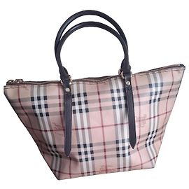 Borsa tote Burberry Check in pelle beige