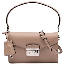 Borsa Mini Saffiano Lux Sound Lock Beige di Prada