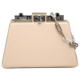 Borsa a spalla piccola in pelle beige Peekaboo Cut di Fendi