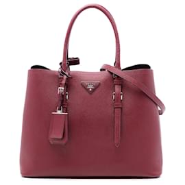 Borsa media rossa Prada in pelle Saffiano con doppio manico