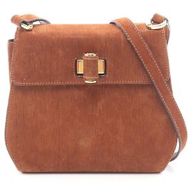 Borsa a spalla in suede marrone Gancini di Salvatore Ferragamo