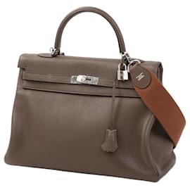 Borsa Hermès Kelly 35 in pelle Clémence marrone