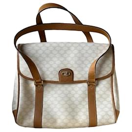 Borsa Céline Blazon in tela Macadam e pelle bianca