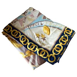 Pañuelo de seda Céline con motivos de cadenas y estrellas 90x90 cm