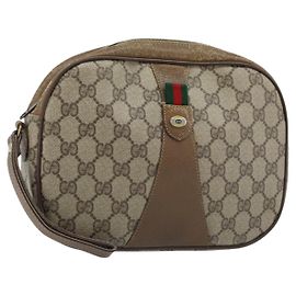 GUCCI GG Supreme Web Sherry Line Clutch Bag PVC Beige Gold 89 01 034 Auth LNZ056