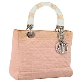 Christian Dior Borsa Lady Dior in nylon rosa argento Auth 173001