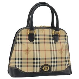 Borsa a Mano Burberrys Nova Check PVC Beige Oro Auth bs33587