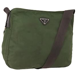Borsa a Spalla PRADA in Nylon Khaki Argento Autentica bs33303