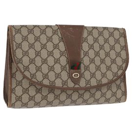 GUCCI GG Supreme Web Sherry Line Clutch Bag PVC Beige 156 01 031 Auth fm5185
