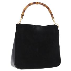 Borsa a Mano in Bambù GUCCI Camoscio Nero Oro 001 3754 1638 Auth ep13532