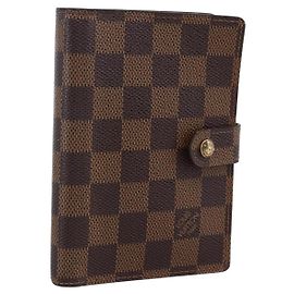 LOUIS VUITTON Cubierta de Agenda PM Damier Ebene Planificador Diario R20700 LV Auth bs33665