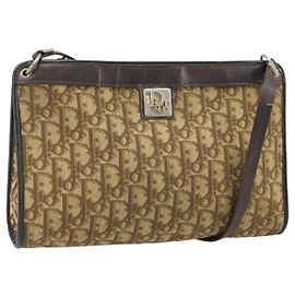 Bolsa de Ombro em Lona Trotter Christian Dior Marrom Dourado Auth 172857