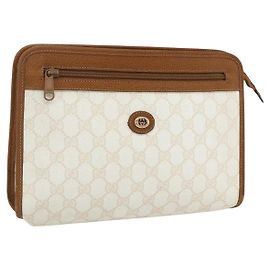 GUCCI GG Supreme Clutch Bag PVC Leather Ivory Gold 41 01 037 Auth fm5228