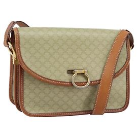 Céline Borsa a Spalla in Tela Macadam CELINE in Pelle PVC Beige Oro Auth gh1779