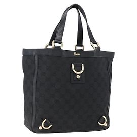 Borsa a mano Abbey in tela GG Gucci nera e oro 130739 Auth gh1861
