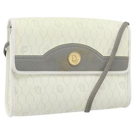 Christian Dior Borsa a Spalla in Tela Honeycomb PVC Bianco Oro Auth ARZ226