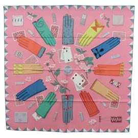 Hermès Foulard HERMES Carre 90 ""L'Heure des Gants"" in seta rosa Auth LNZ365SAM