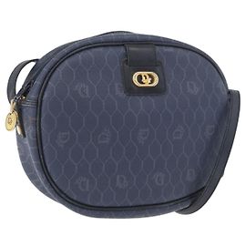 Christian Dior Borsa a Spalla in Tela Honeycomb PVC Blu Navy Oro Auth BA11145