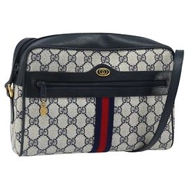 Borsa a Spalla Gucci GG Supreme Sherry Line PVC Blu Navy Oro 68 02 005 Auth ARZ344