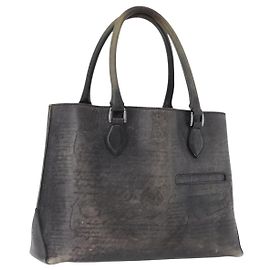 Berluti Calligraphy To Joule Tote Bag aus schwarzem Leder mit Silber authentisch 172921