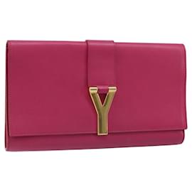 Bolsa Clutch Y Line de Couro Rosa e Dourado SAINT LAURENT 311213 Auth LNZ355 - Saint Laurent