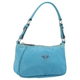 Bolso de Hombro PRADA Nylon Azul Claro Plata Auth LNZ298