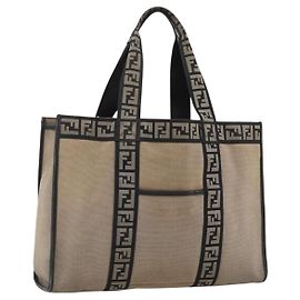Bolso Tote FENDI de lona marrón plateado auténtico bs33677