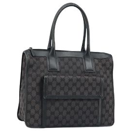 Bolsa de mão em canvas GG Gucci Preto Dourado 000 0854 Auth gh1791