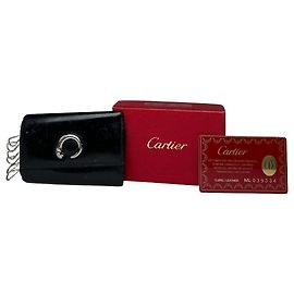 Porta tarjetas / Porta llaves de cuero patentado Cartier Panthère vintage negro
