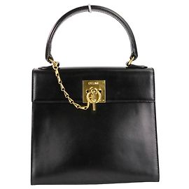 Céline Sac à main en cuir avec chaîne Celine