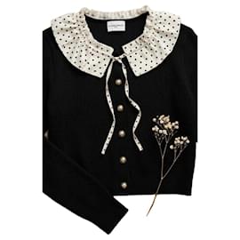 Schwarzer Cardigan mit gepunktetem Kragen von Claudie Pierlot