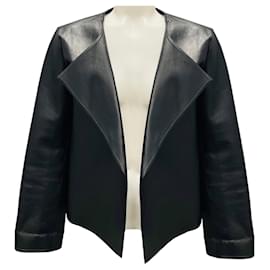 Chaqueta de cuero de cordero negro The Row con frente abierto