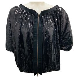Top nero con paillettes e zip frontale di Lanvin