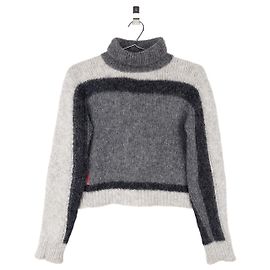 Prada 2000s Red Tab Geometric Fuzzy Knit Turtleneck Sweater