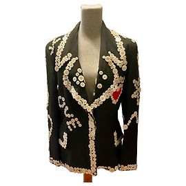 Schwarzer Blazer von Moschino Couture mit Knöpfen und rotem Herzdetail