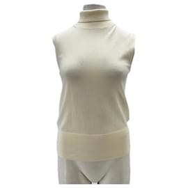 Beige ärmelloser Rollkragenpullover aus Wolle - Autre Marque