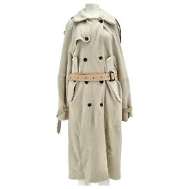 Autre Marque Trench-coat en cuir suédé et fourrure