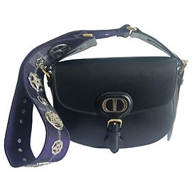 Borsa Bobby media in pelle nera Christian Dior con tracolla decorata