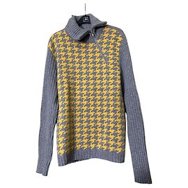 Mauro Grifoni Hahnentritt Pullover Grau Gelb Merinowolle