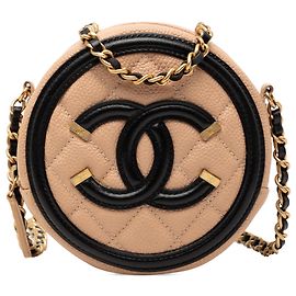 Chanel Caviar Beige CC Filigrana Borsa a Spalla Rotonda