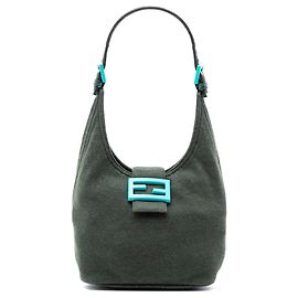 Borsa a spalla in cotone verde Fendi