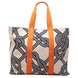 Borsa da spiaggia Hermès in tela beige Noeuds Marins