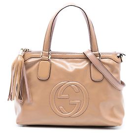 Borsa da lavoro Gucci Soho piccola in vernice beige