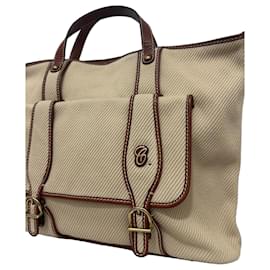 Chloé Tote Bag aus beigem Canvas und braunem Leder