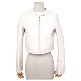 CHAQUETA BIKER CHRISTIAN DIOR 34 XS EN CUERO BLANCO ROSA