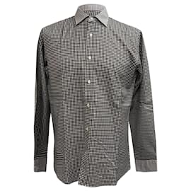 Camisa de botão em algodão preto e branco com estampa xadrez Etro