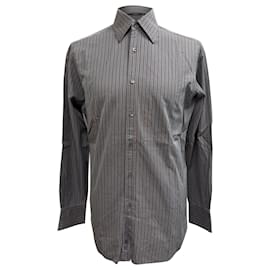 Camicia a righe con bottoni Gucci in cotone grigio