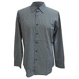 Prada gemusterte Button-Down-Hemd aus marineblauer Baumwolle