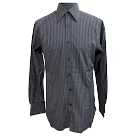 Camisa de botão listrada Gucci em algodão cinza