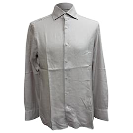 Camicia button-down in cotone beige Gingham Trofeo di Ermenegildo Zegna